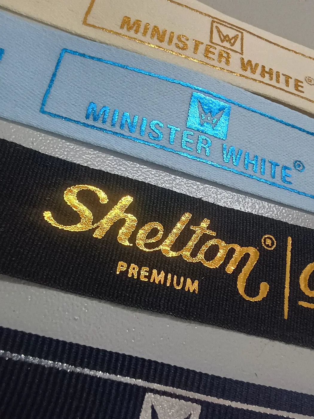 Foil printed textile label samples